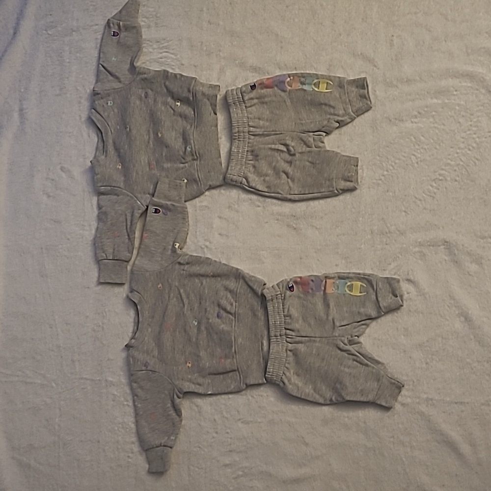 Champion two peice sweat suit for twins